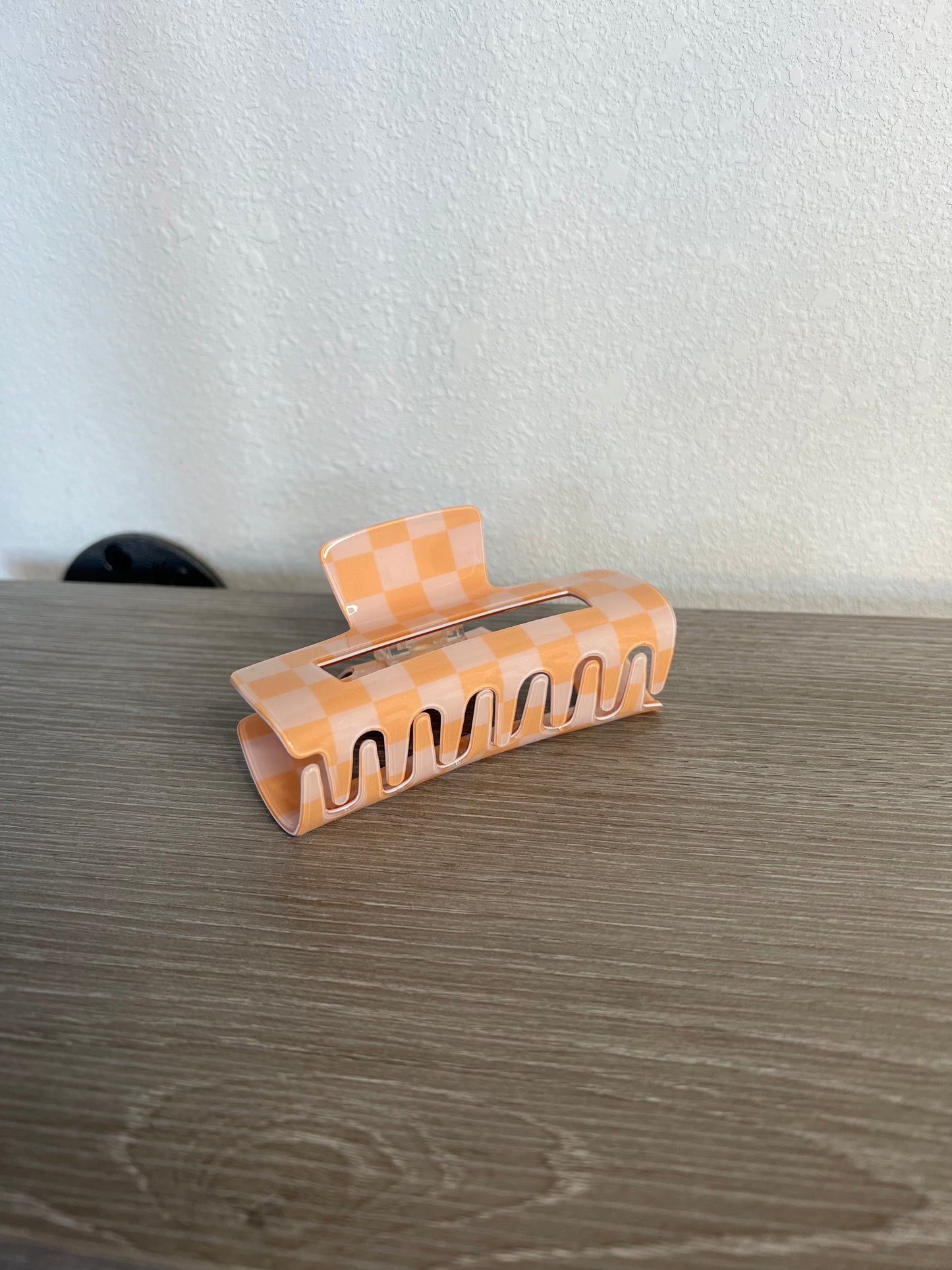 Checkered Hair Clip, Peach