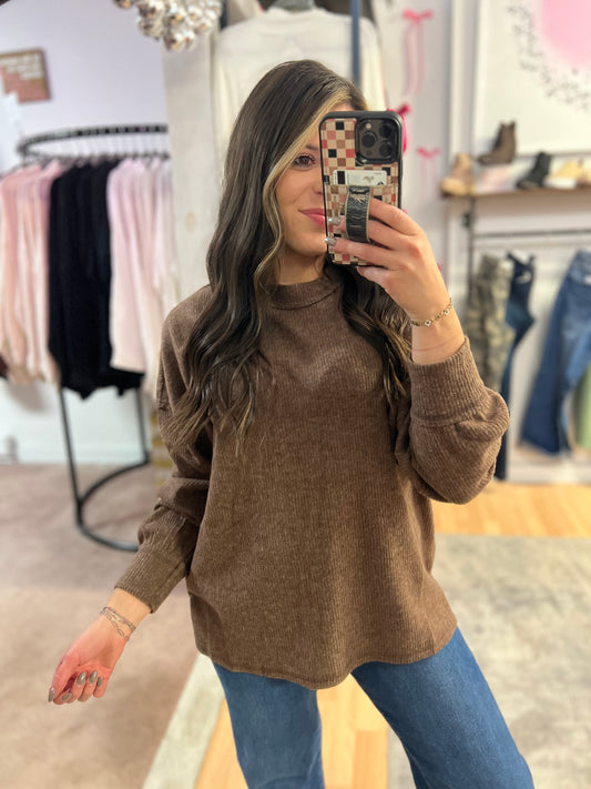 *DOORBUSTER* Ribbed Hacci Drop Shoulder Sweater, Brown