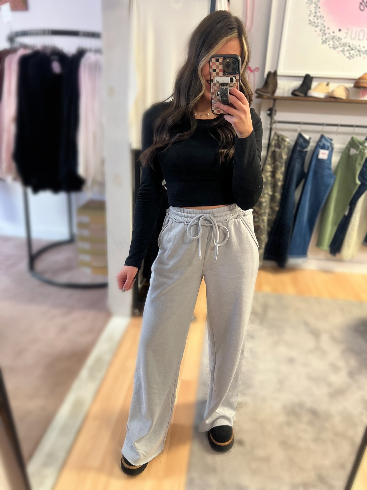 *DOORBUSTER* Fleece Wide Leg Sweatpants, Grey