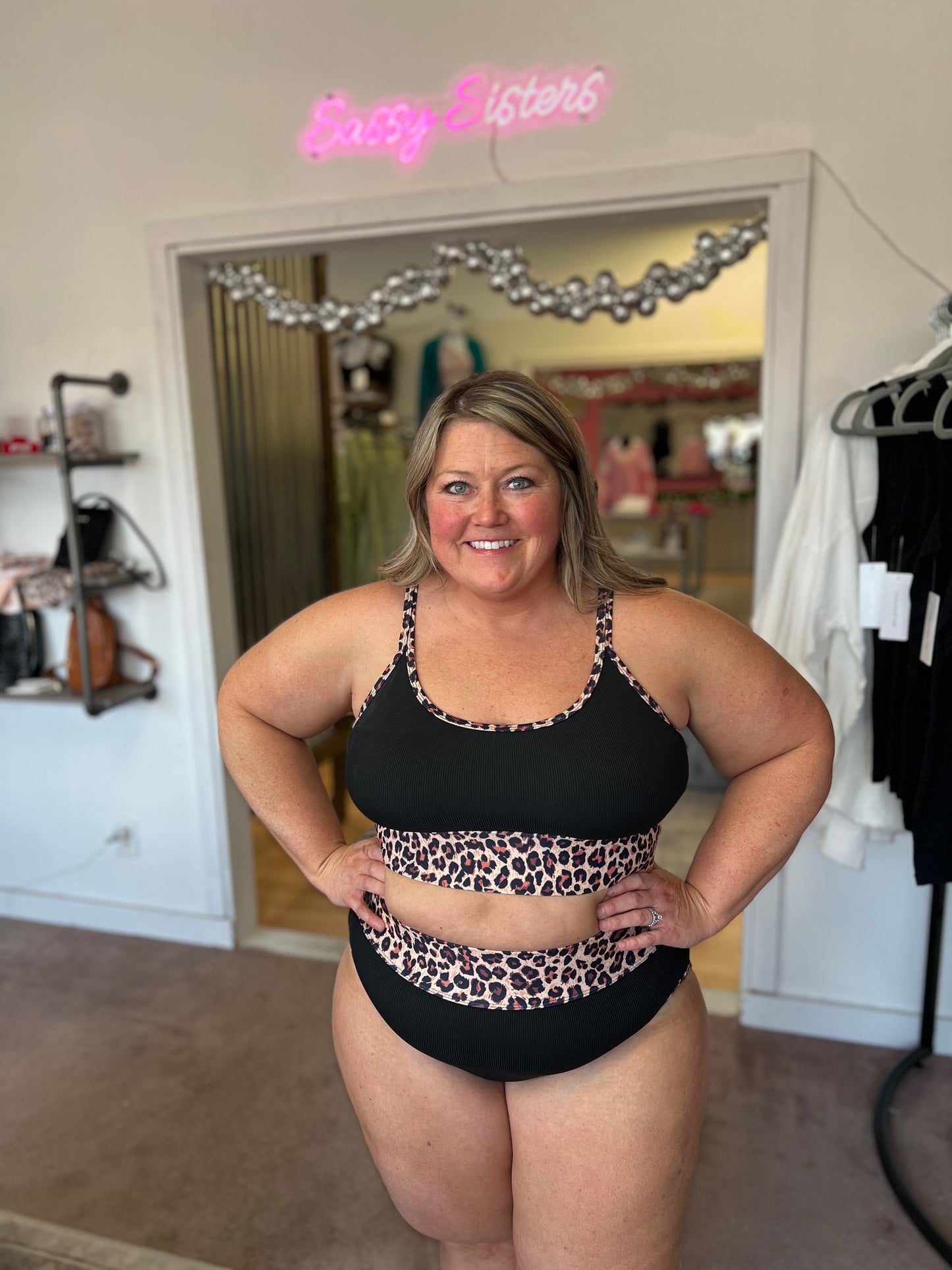 Tropical Destination Swim BOTTOMS - Black/Leopard