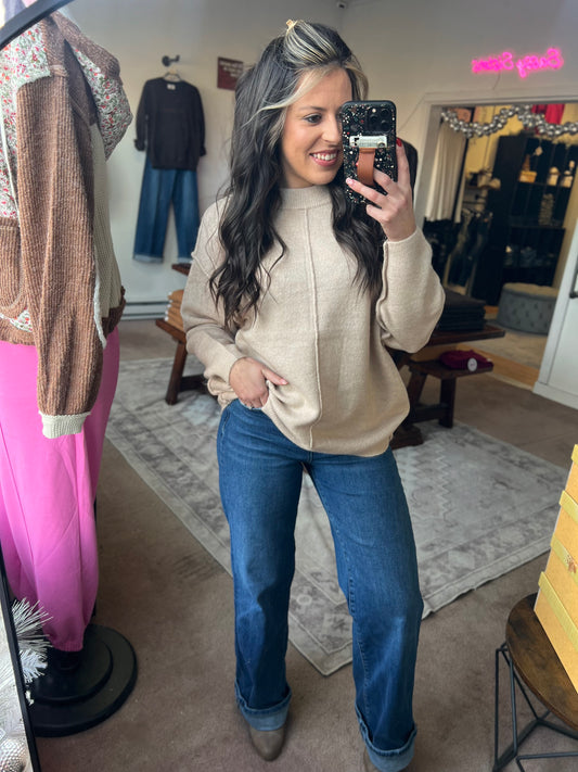 Front Seam Sweater, H Beige