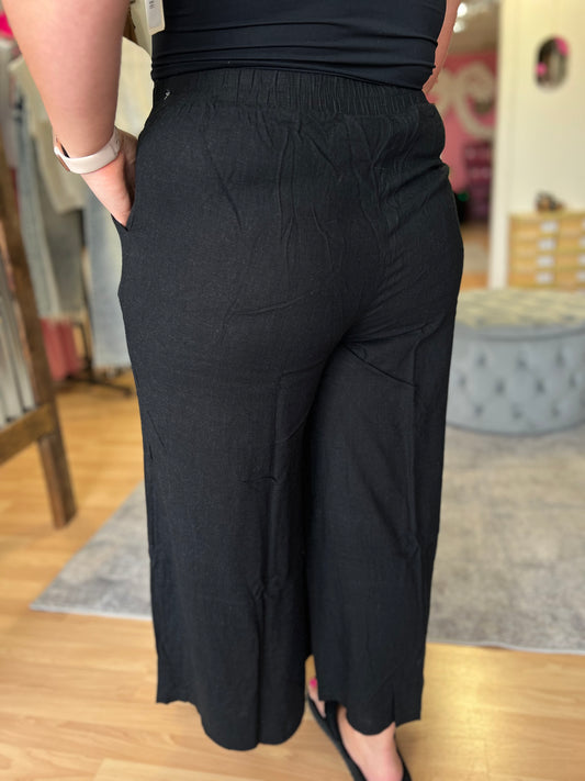 Linen Wide Leg Pants, Black
