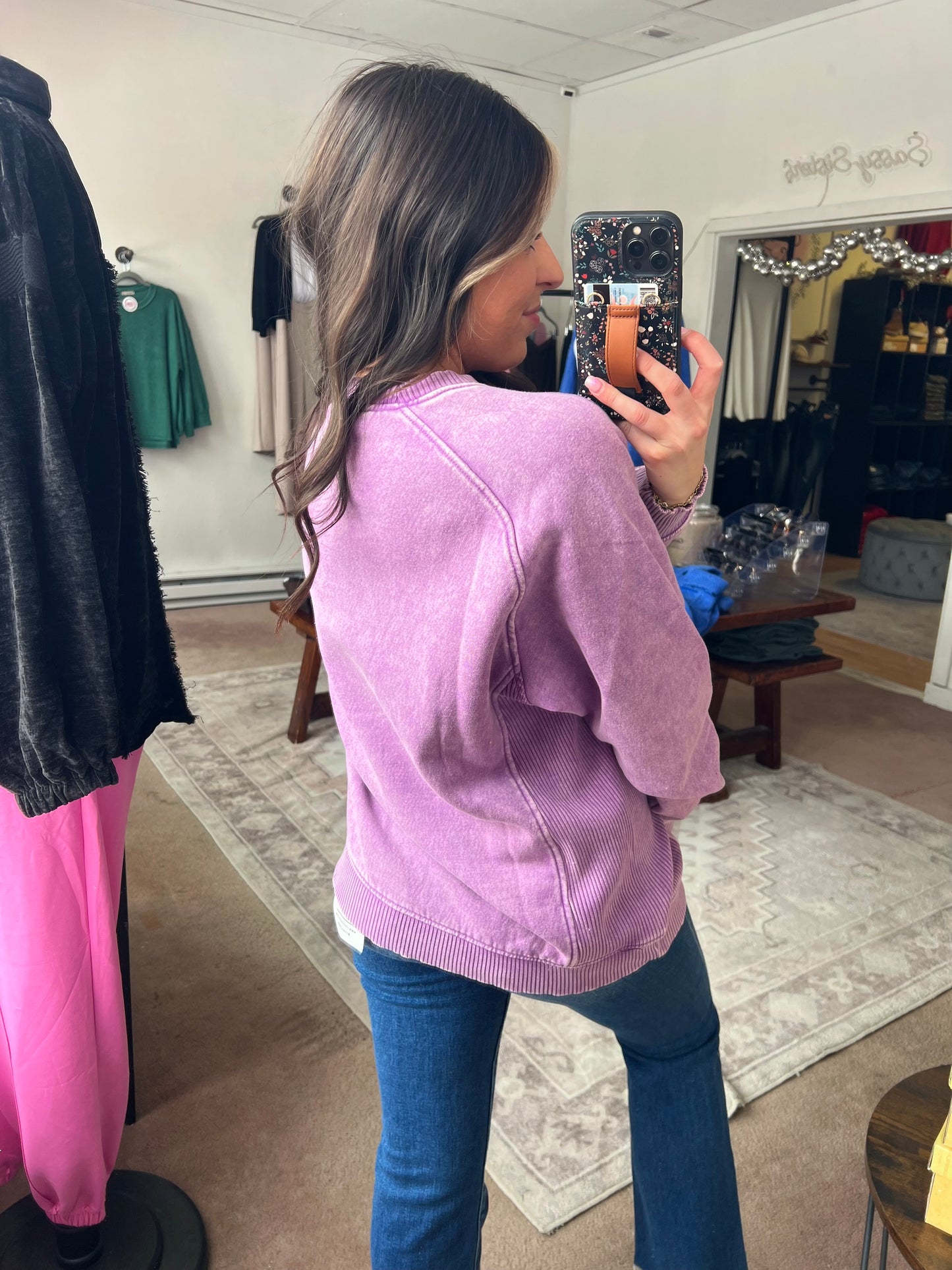 Acid Washed Fleece Sweatshirt, Lavender