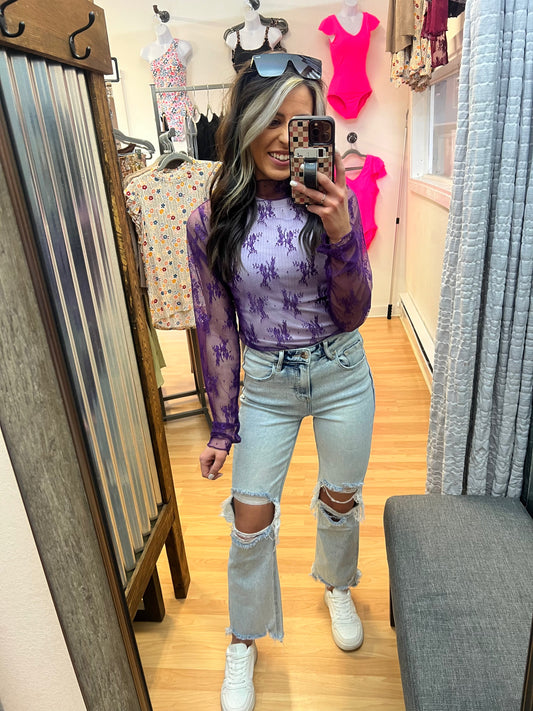 Heartbreaker Mesh Lace Top, Purple