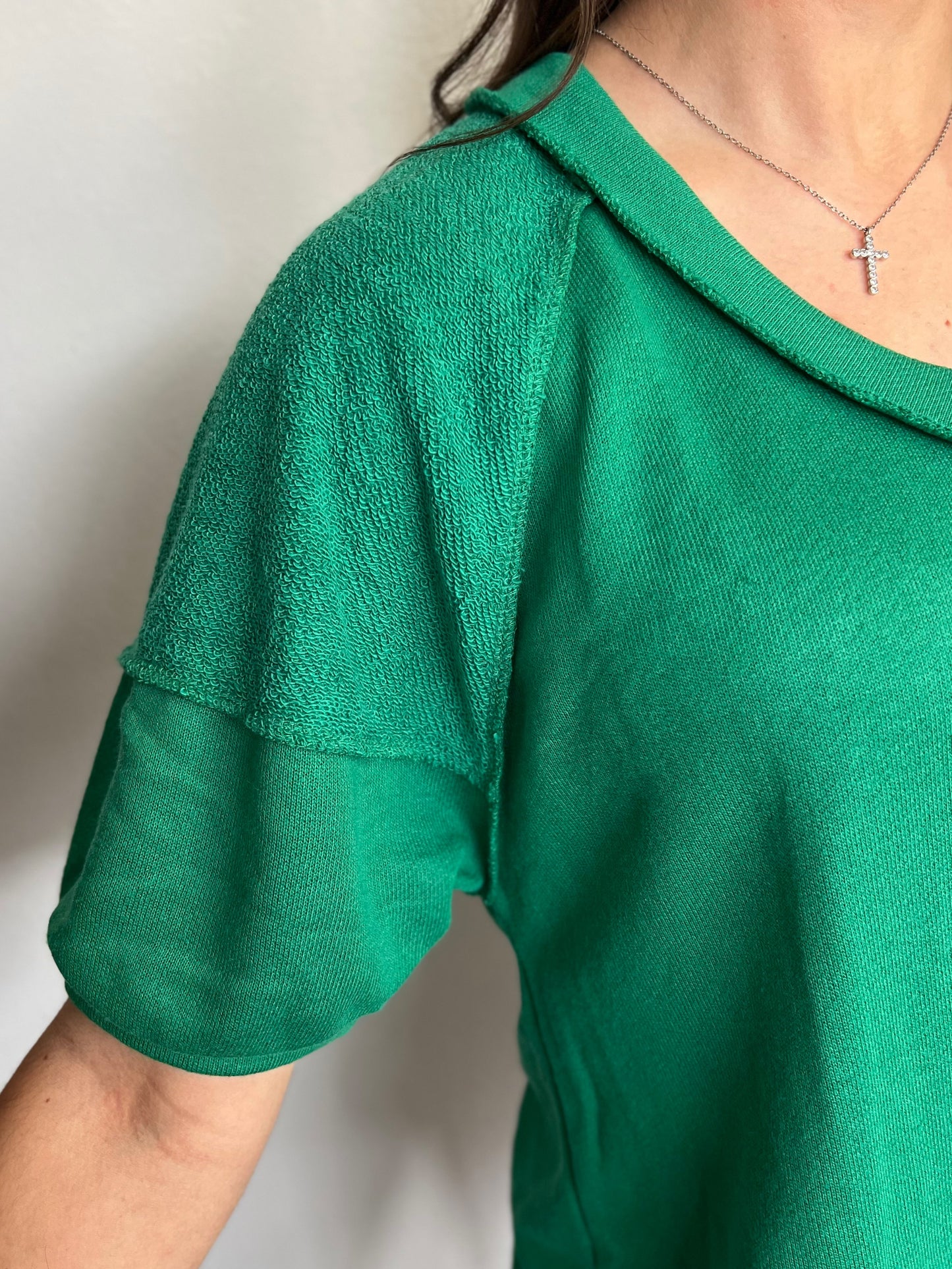 Modest V Neck Top, Green