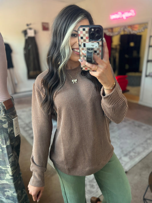 Raised Rib Top, Brown