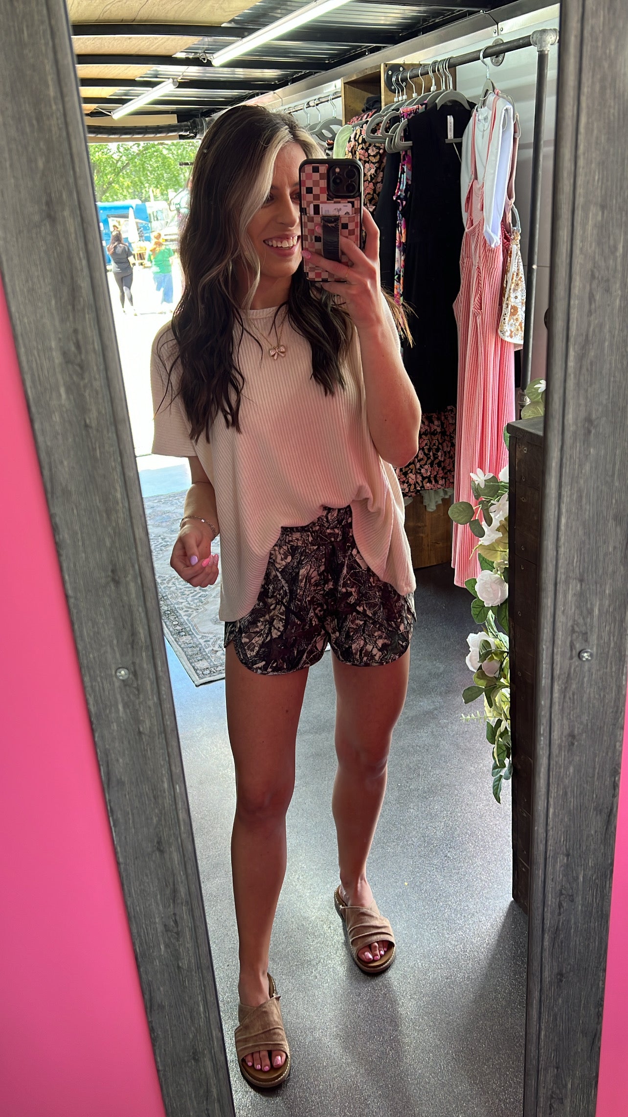 Ribbed Round Neck Tee, Beige