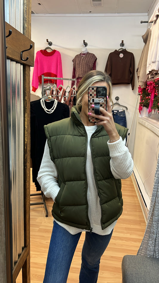 Oversized Puffer Vest, Olive