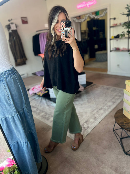 Ribbed Round Neck Tee, Black