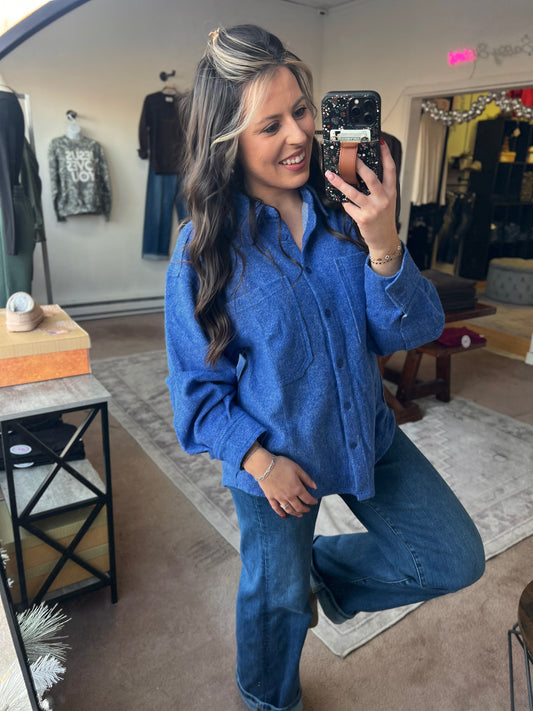 Oversized Button Down Jacket, Blue