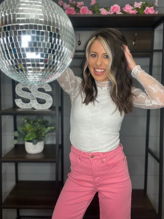 Heartbreaker Mesh Lace Top, White