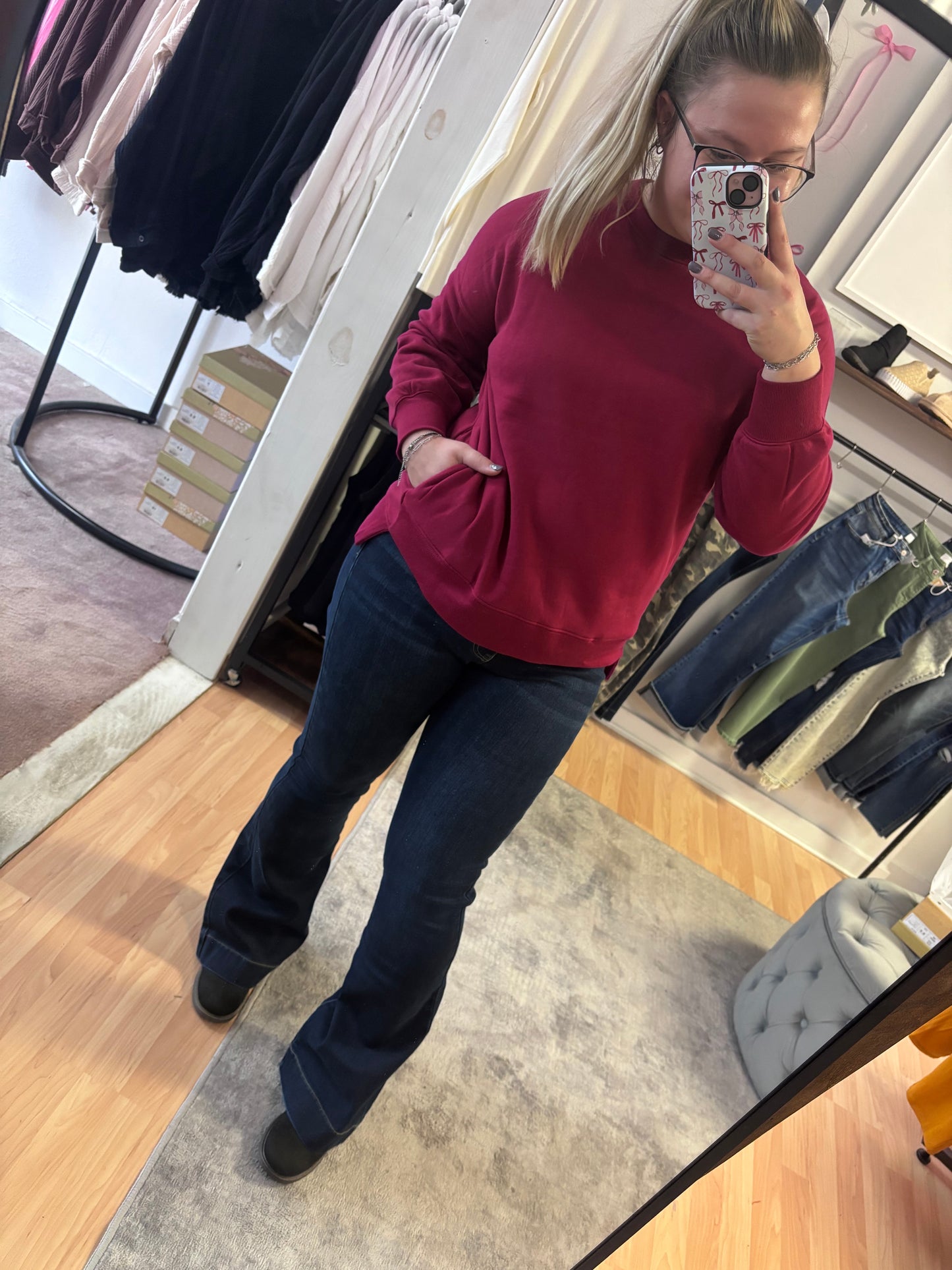 Fleece Pullover, Cabernet CURVY