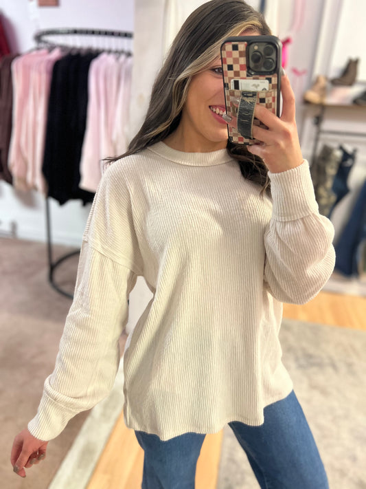 *DOORBUSTER* Ribbed Hacci Drop Shoulder Sweater, Beige