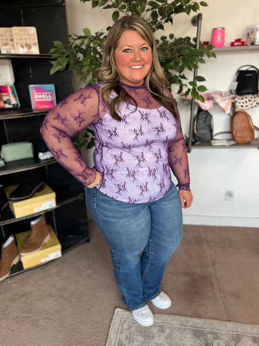 Heartbreaker Mesh Lace Top, Purple