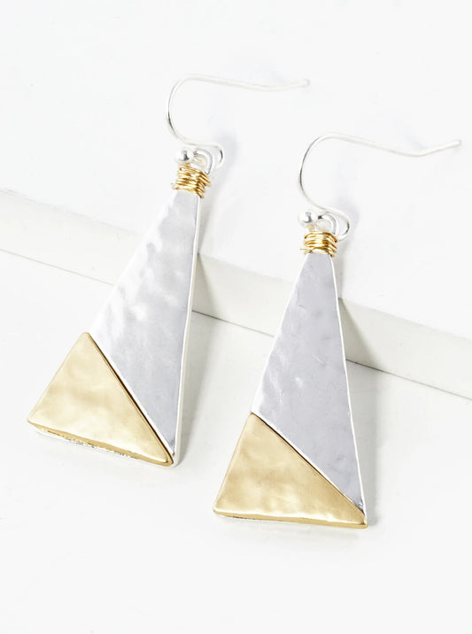Two-tone Geometric Triangle Earrings, Silver