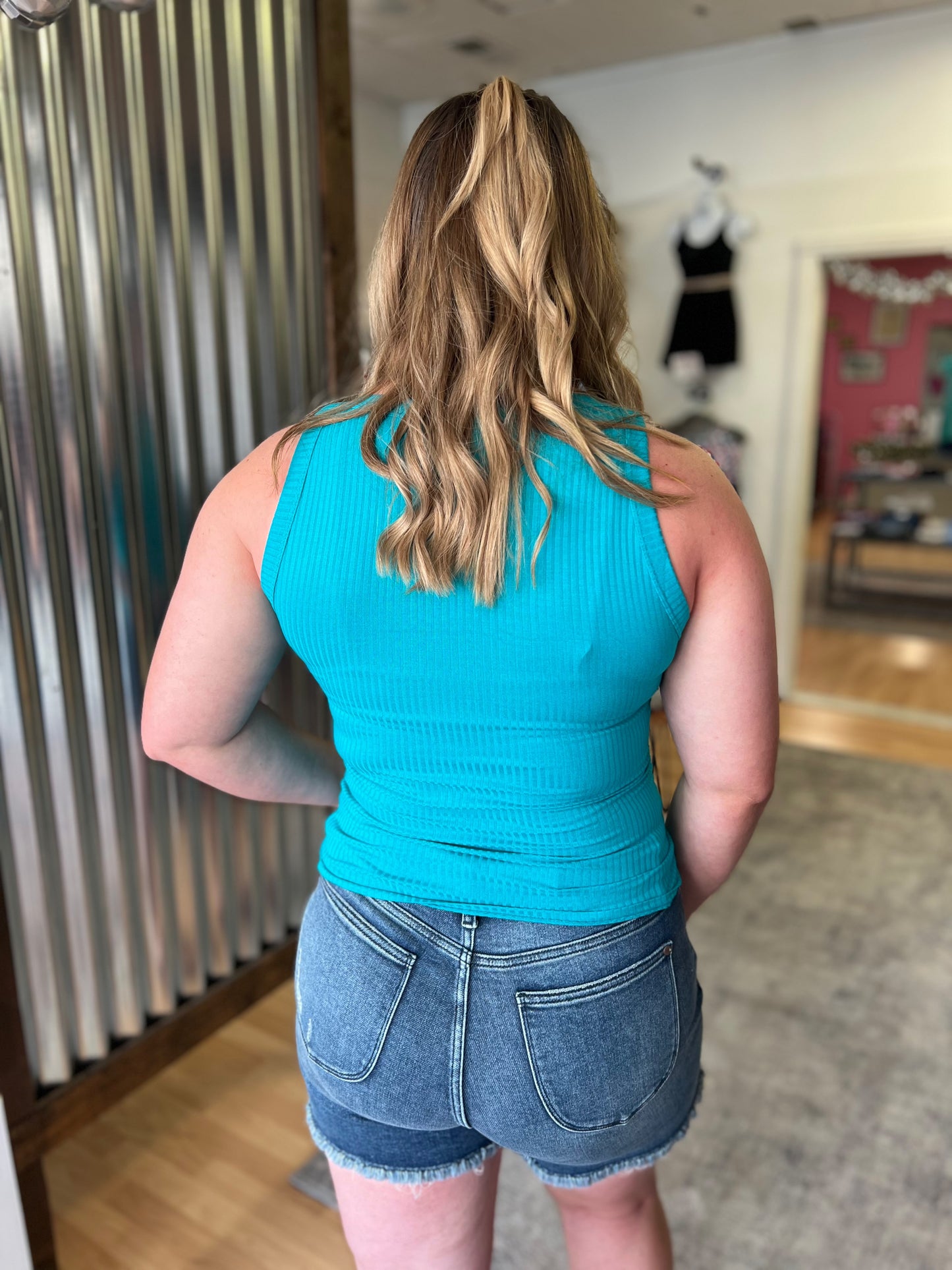 Ribbed Fitted Tank, Teal