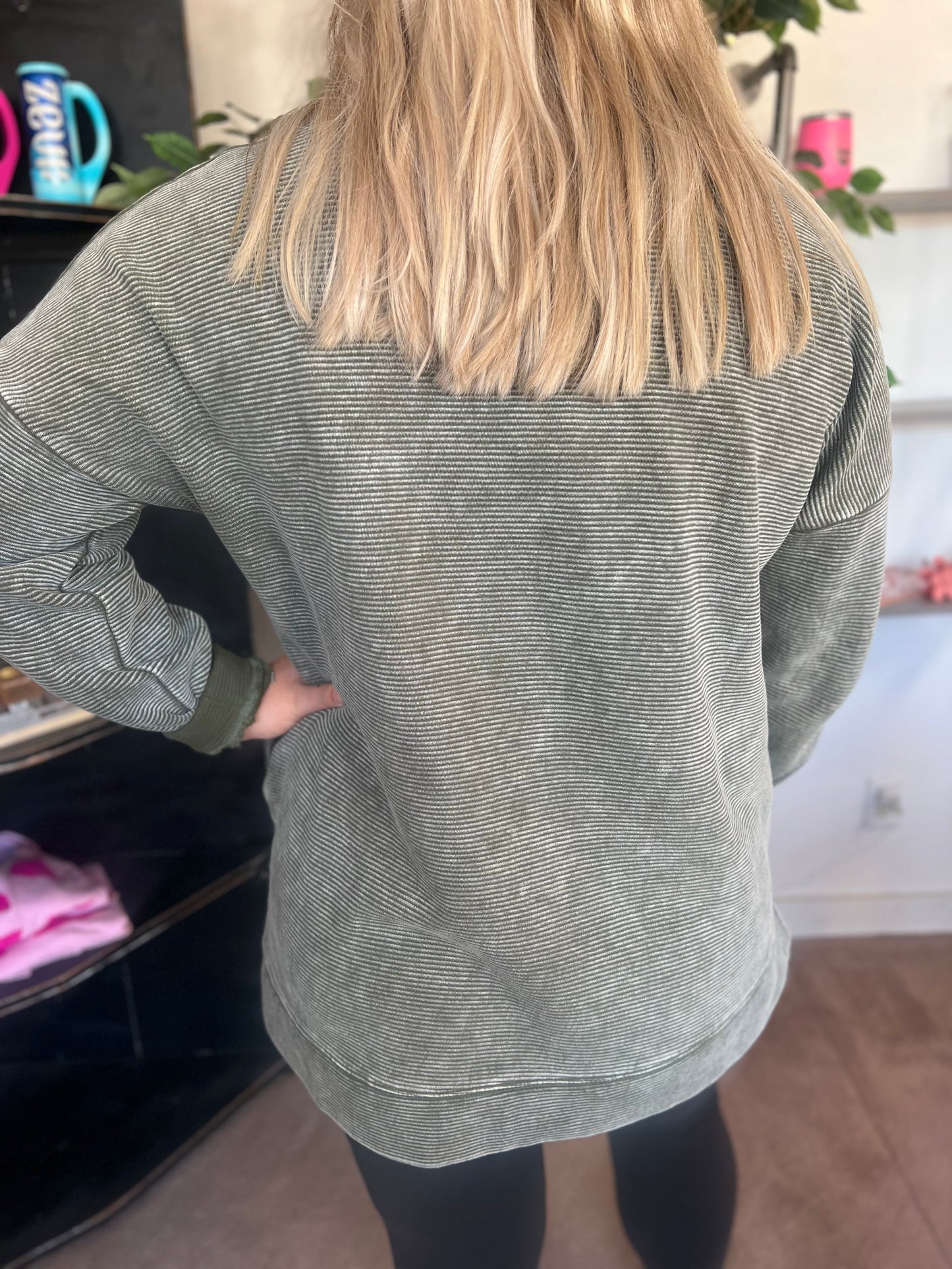Acid Wash Ribbed Pullover, Dk Olive