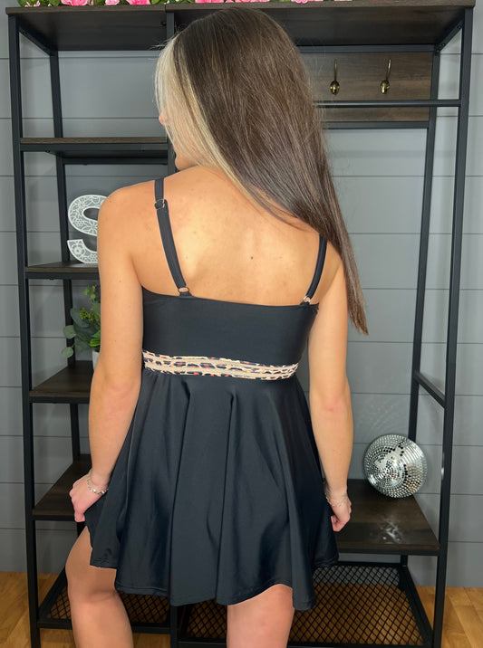 Sunshine Swim Dress - Black/Leopard