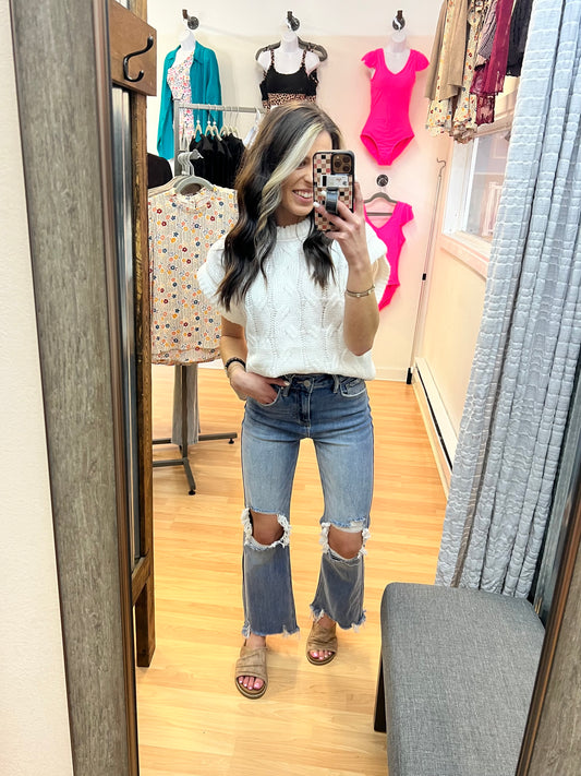 Cable Knit Sweater Vest, White