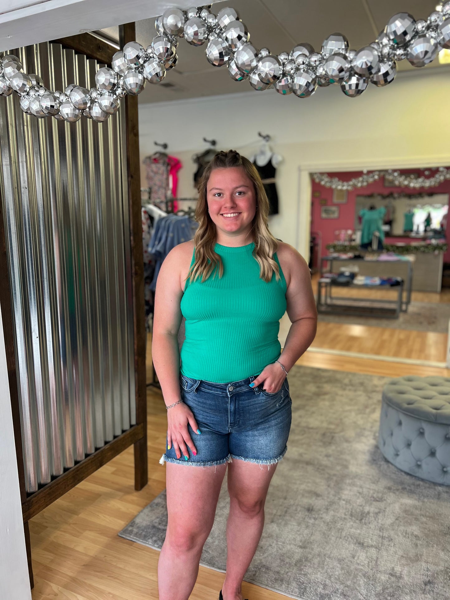 Ribbed Fitted Tank, Kelly Green