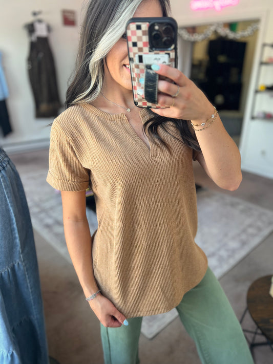 Baby Waffle Henley, Camel