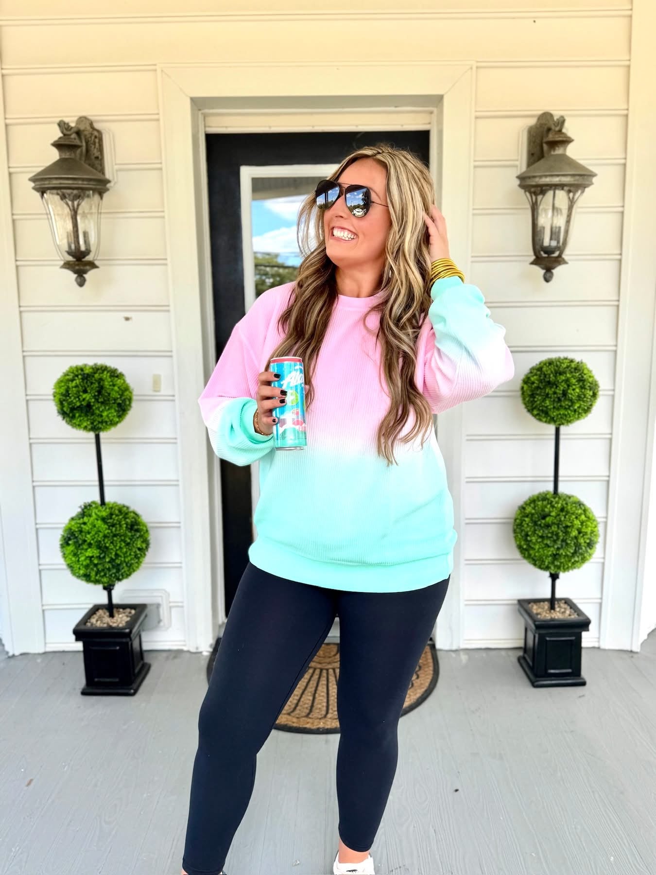 Luxe Corded Crew, Pink/Mint Ombré