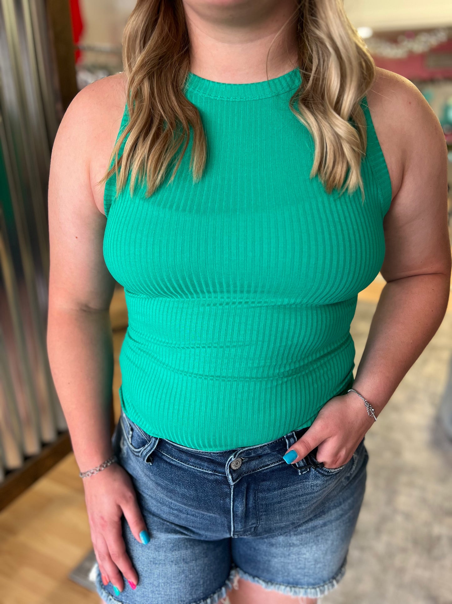 Ribbed Fitted Tank, Kelly Green