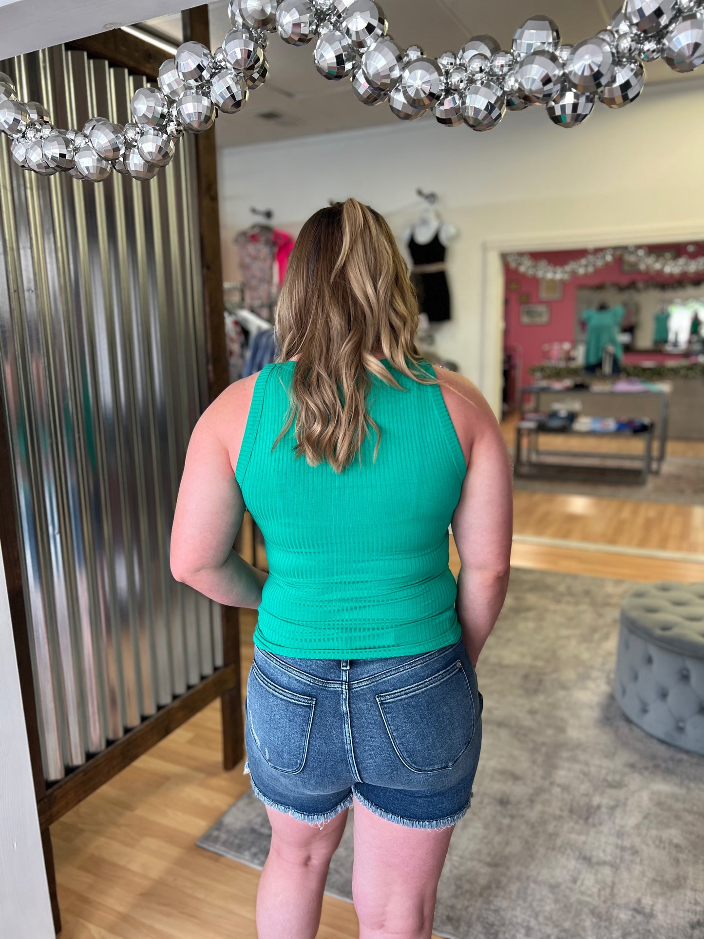 Ribbed Fitted Tank, Kelly Green