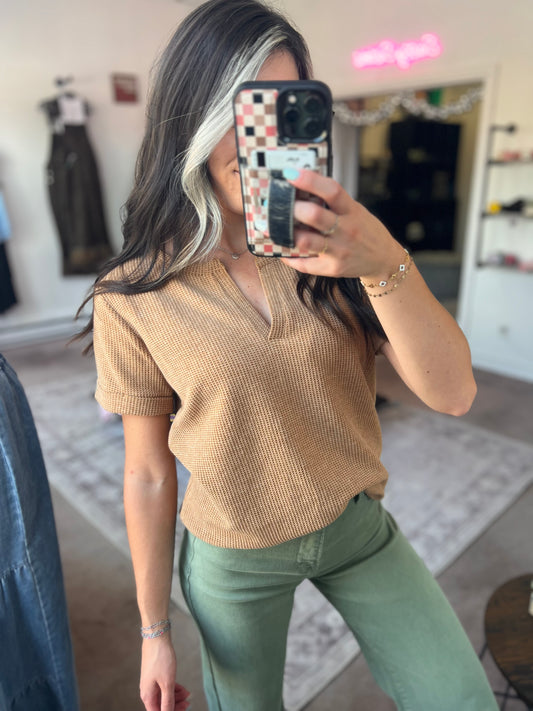 Baby Waffle Henley, Camel