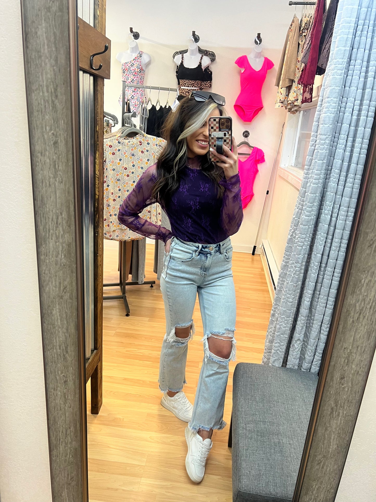 Heartbreaker Mesh Lace Top, Purple