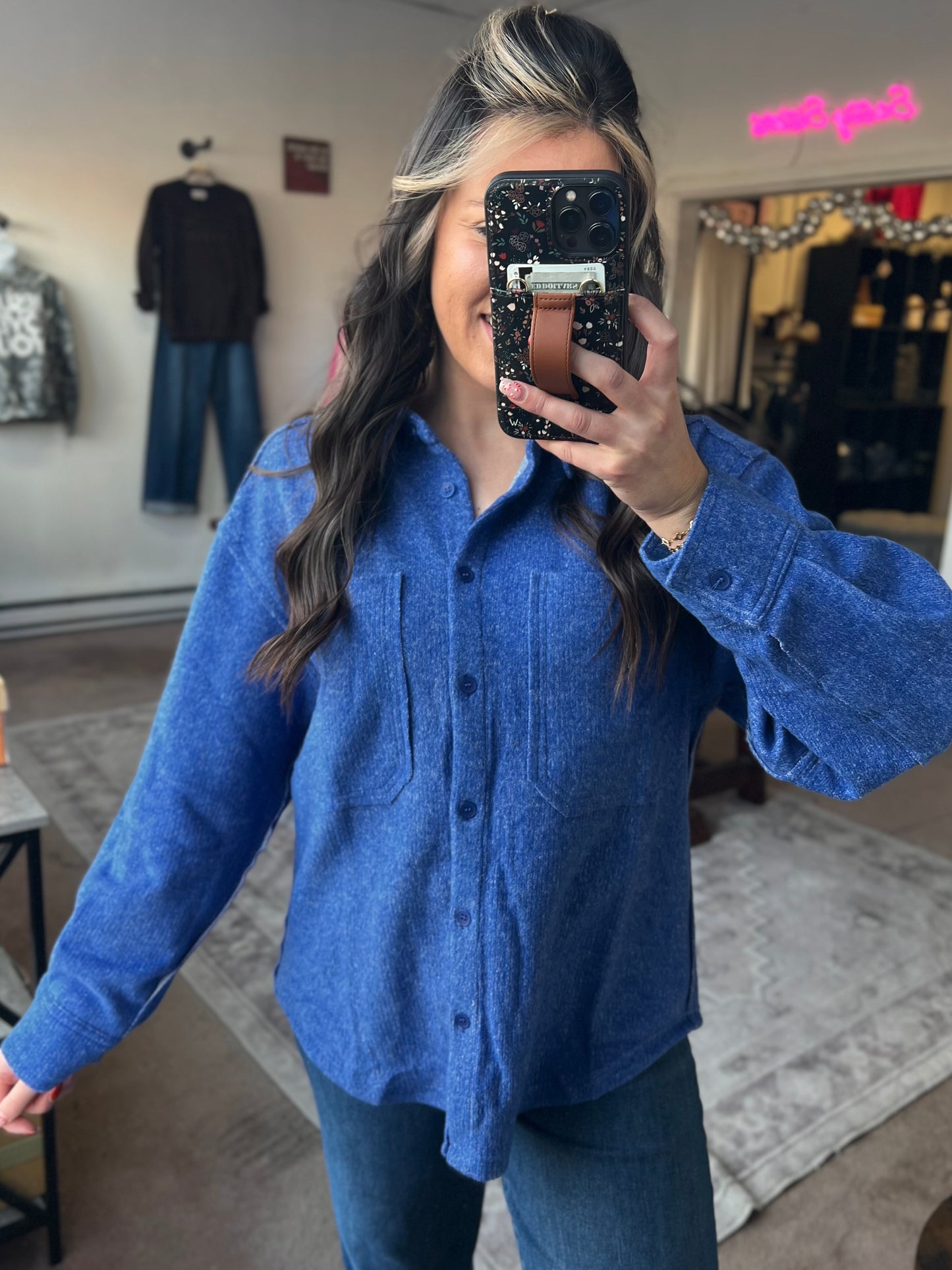 Oversized Button Down Jacket, Blue