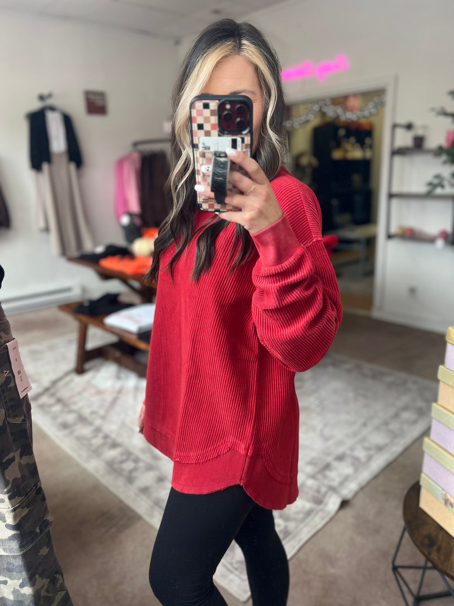 Luxe Corded Crew, Crimson