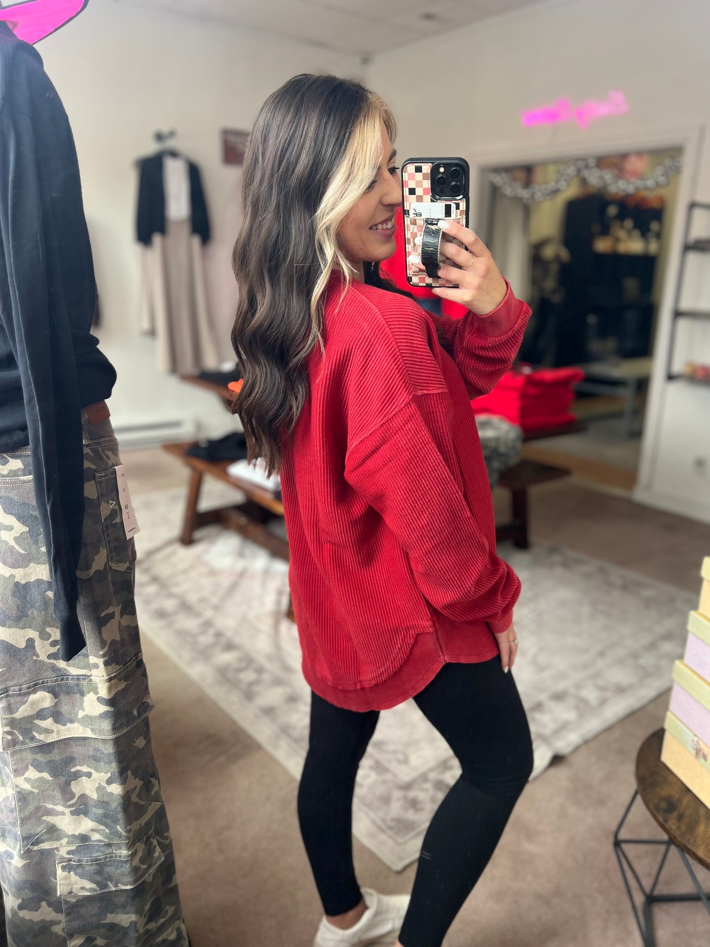Luxe Corded Crew, Crimson