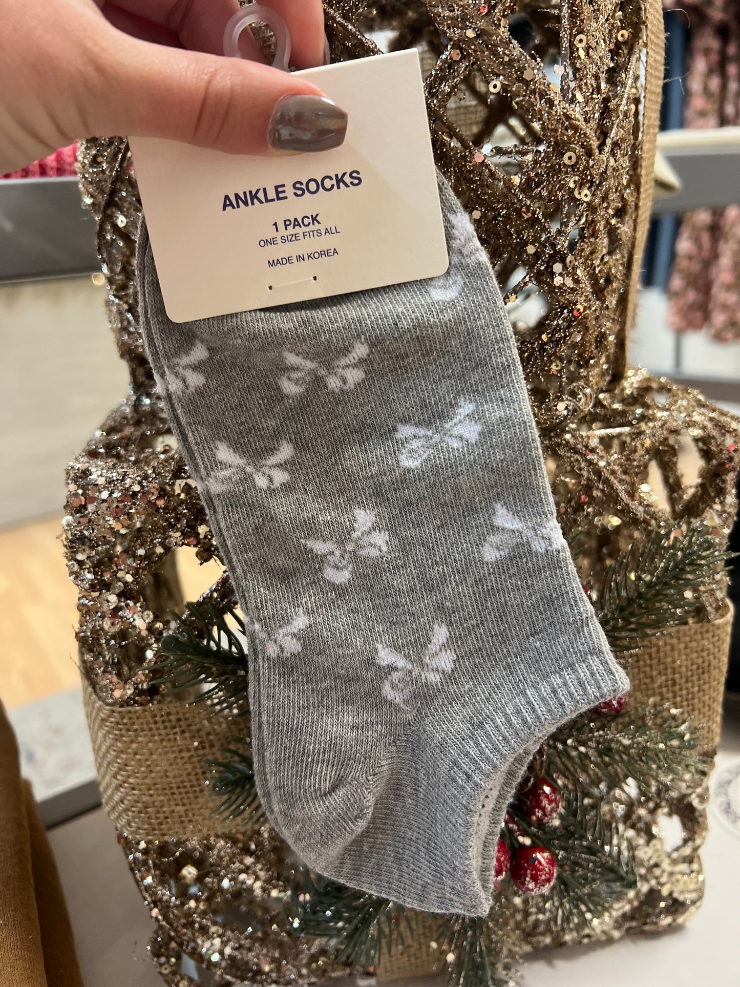 Bows Ankle Socks, Grey *DOORBUSTER*