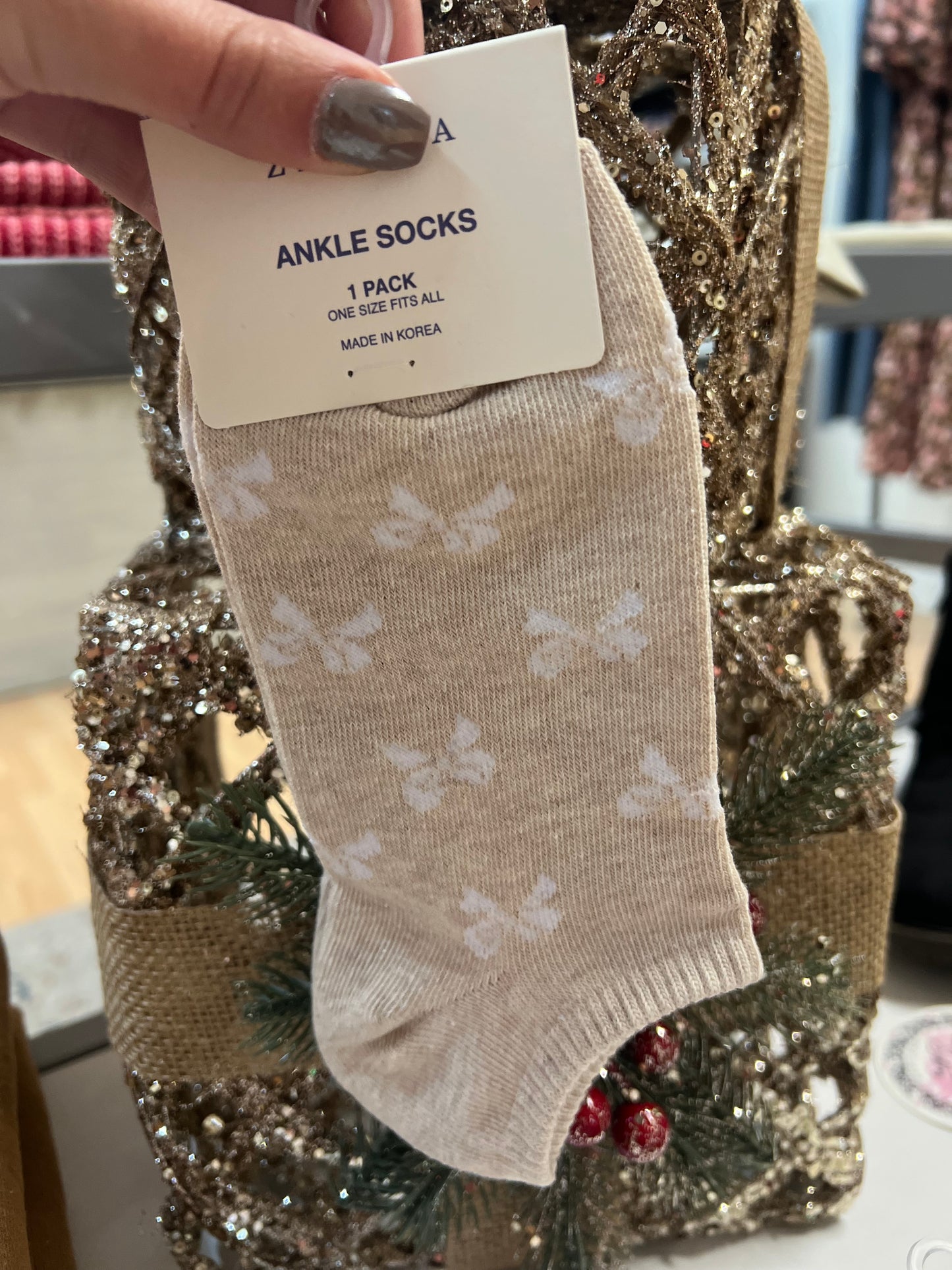 Bows Ankle Socks, Beige *DOORBUSTER*