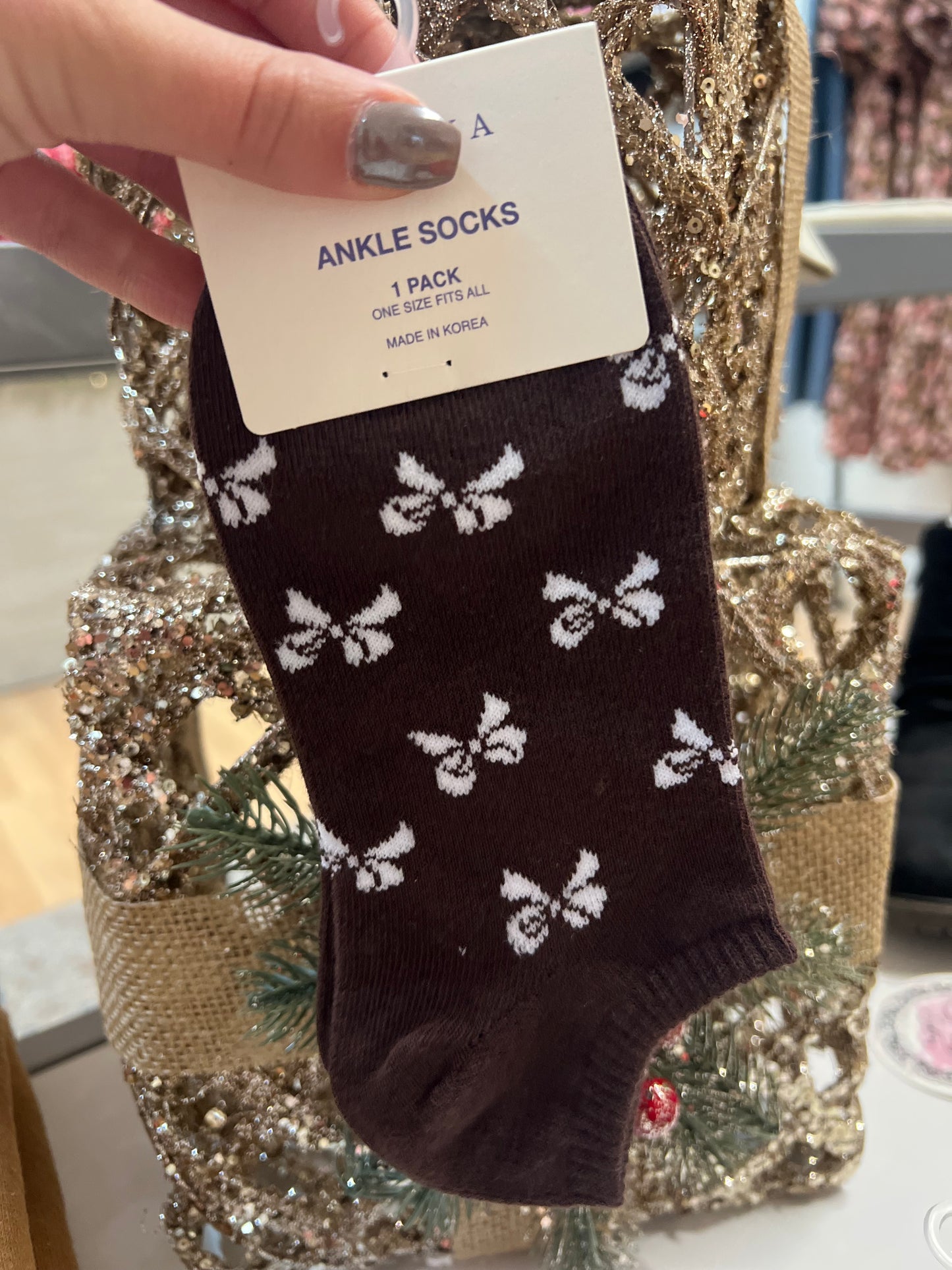 Bows Ankle Socks, Brown *DOORBUSTER*