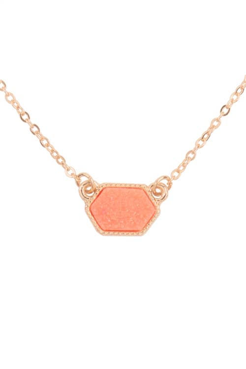 Hexagon Druzy Necklace, Coral