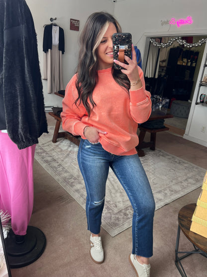 Acid Washed Fleece Sweatshirt, Coral