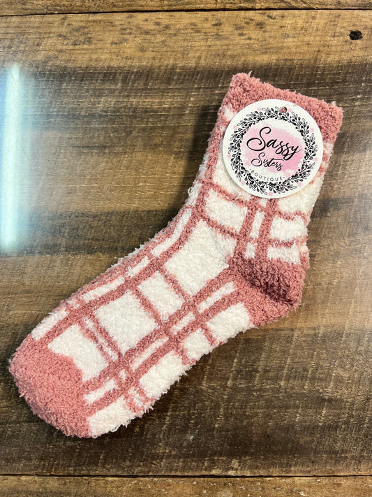 Fuzzy Socks, Pink Stripe