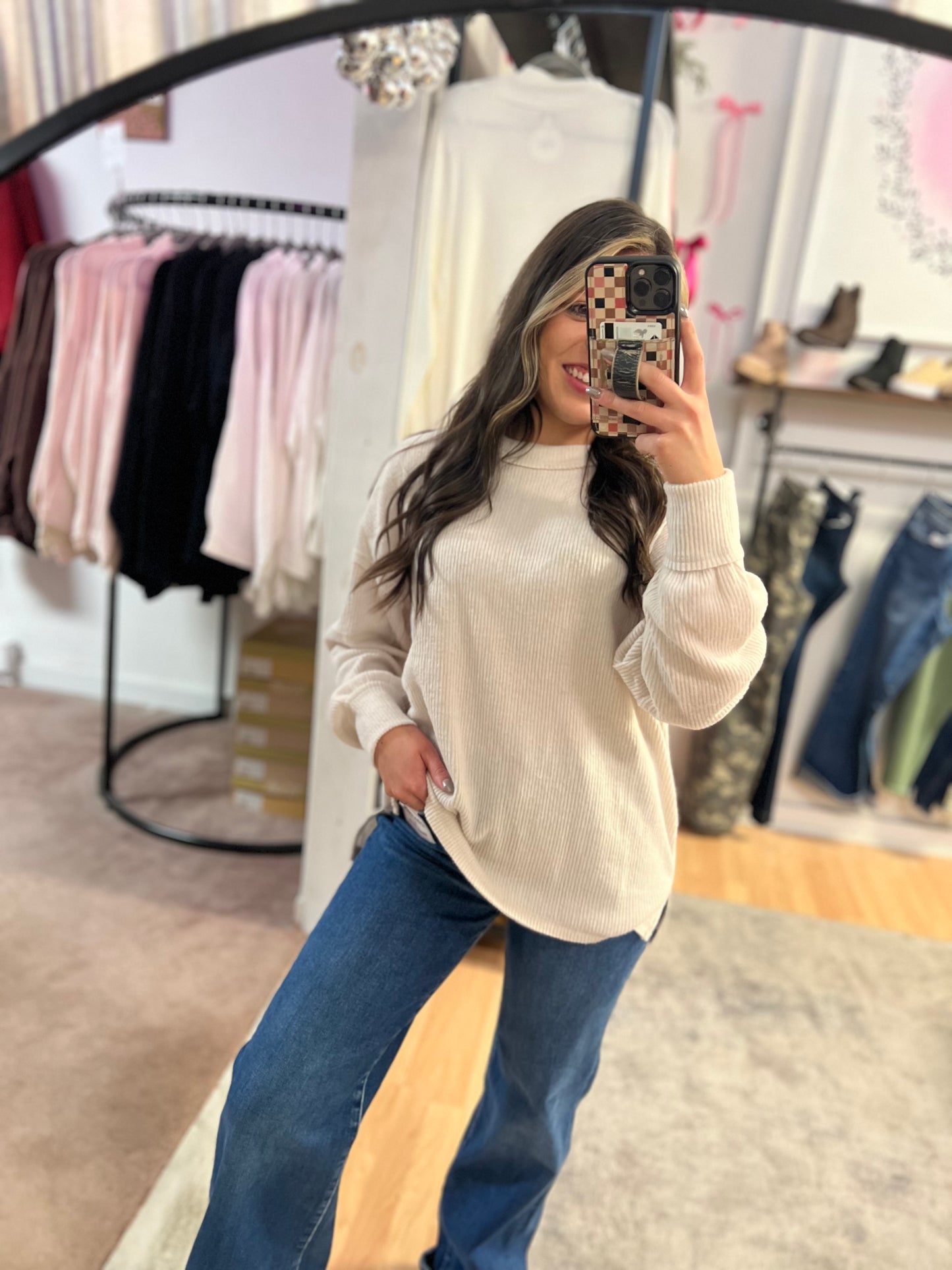 *DOORBUSTER* Ribbed Hacci Drop Shoulder Sweater, Beige