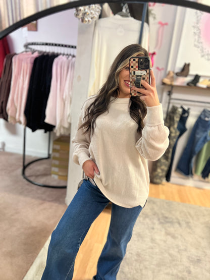 *DOORBUSTER* Ribbed Hacci Drop Shoulder Sweater, Beige