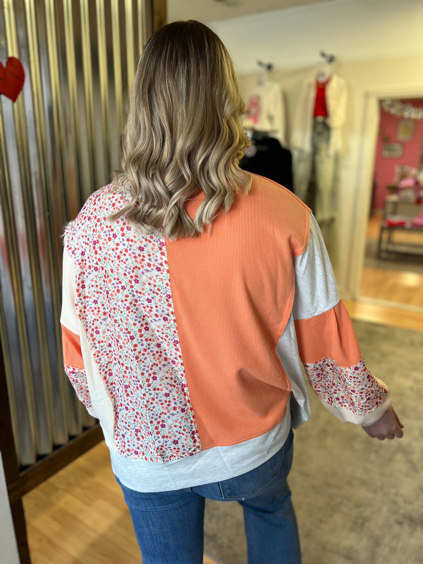 Flower Patchwork Color Block Top