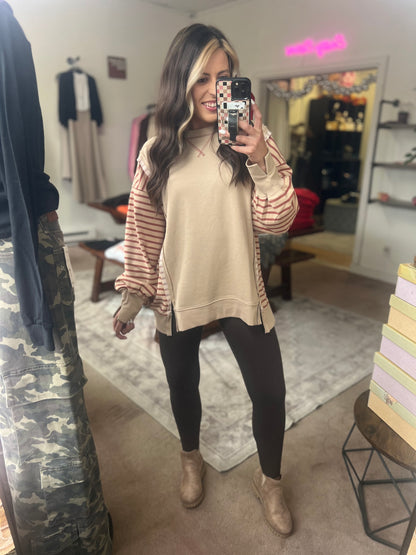 Oversized Striped Top, Beige