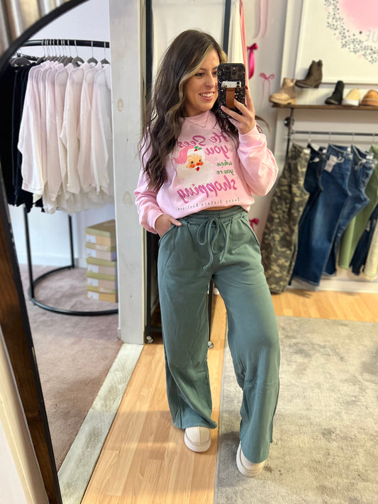 *DOORBUSTER* Fleece Wide Leg Sweatpants, Ash Jade