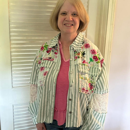 Floral & Stripe Lightweight Jacket, POL