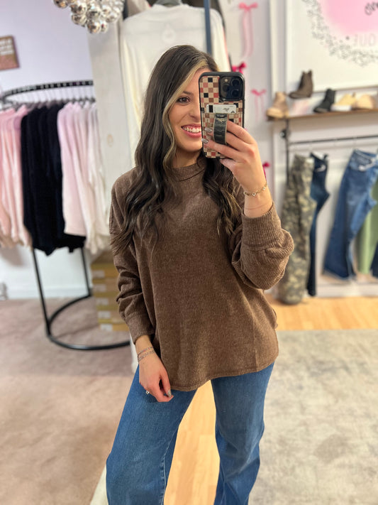 *DOORBUSTER* Ribbed Hacci Drop Shoulder Sweater, Brown