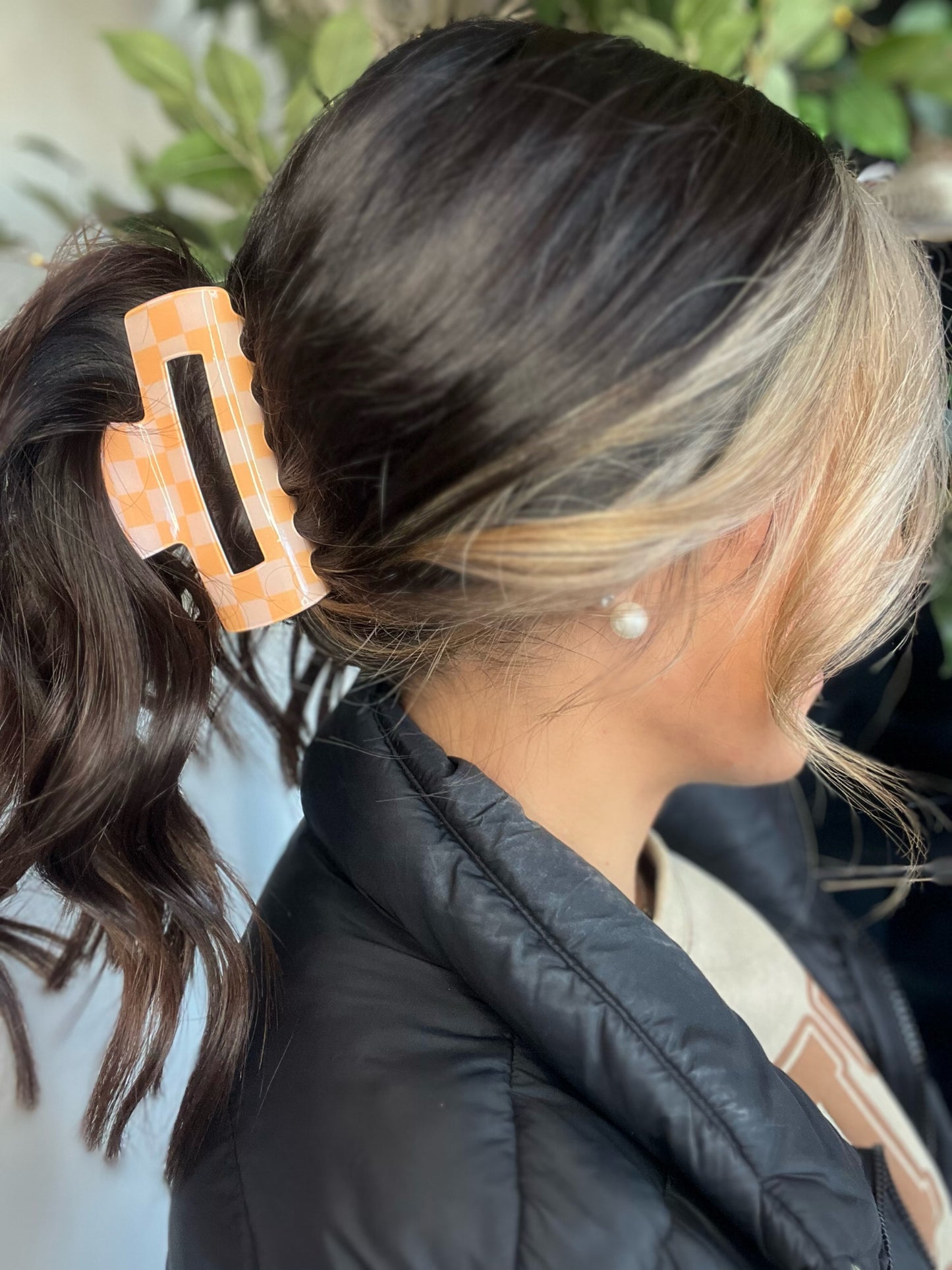 Checkered Hair Clip, Peach