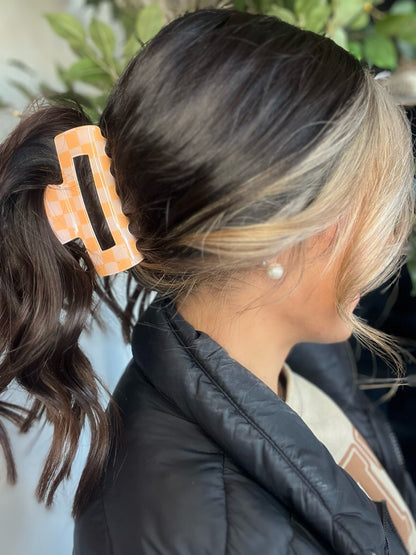 Checkered Hair Clip, Peach