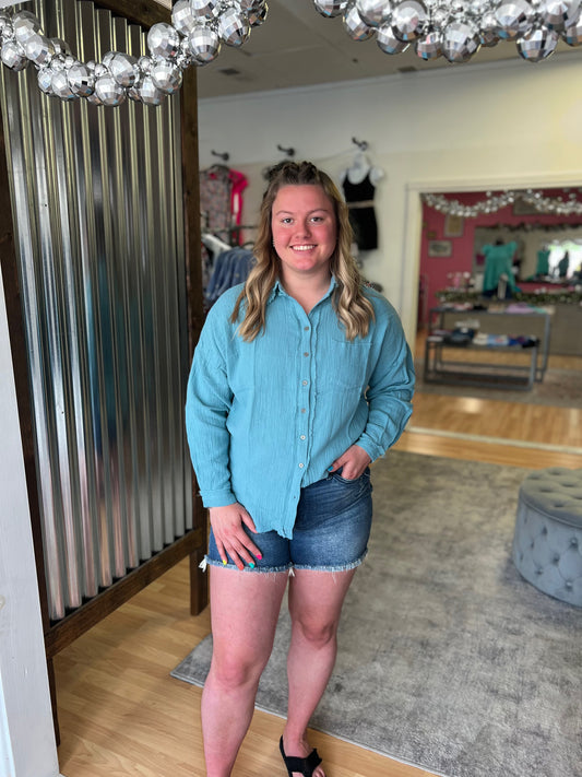 Fancy Like Button Up, Dusty Teal