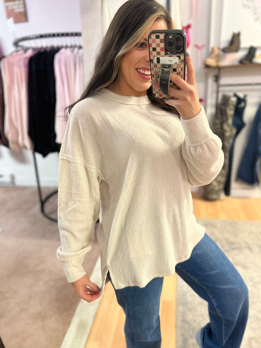 *DOORBUSTER* Ribbed Hacci Drop Shoulder Sweater, Beige